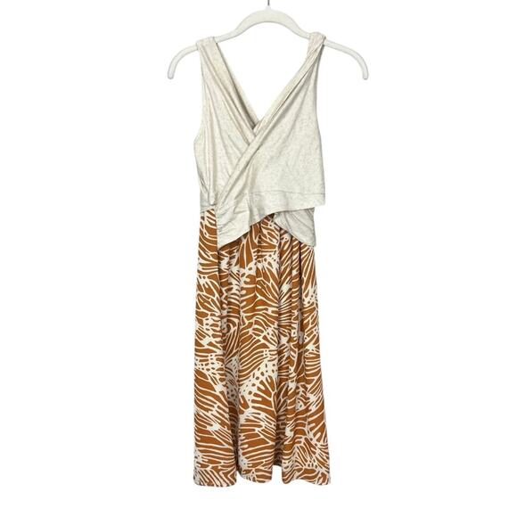NWT anthro Amadi Lola Cross Wrap Dress sz M Cream Orange Nursing Tencil Linen - Picture 3 of 8
